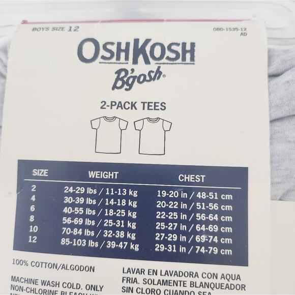 12 New Osh Kosh B'gosh Two Pack Cotton Tees - Picture 2 of 2
